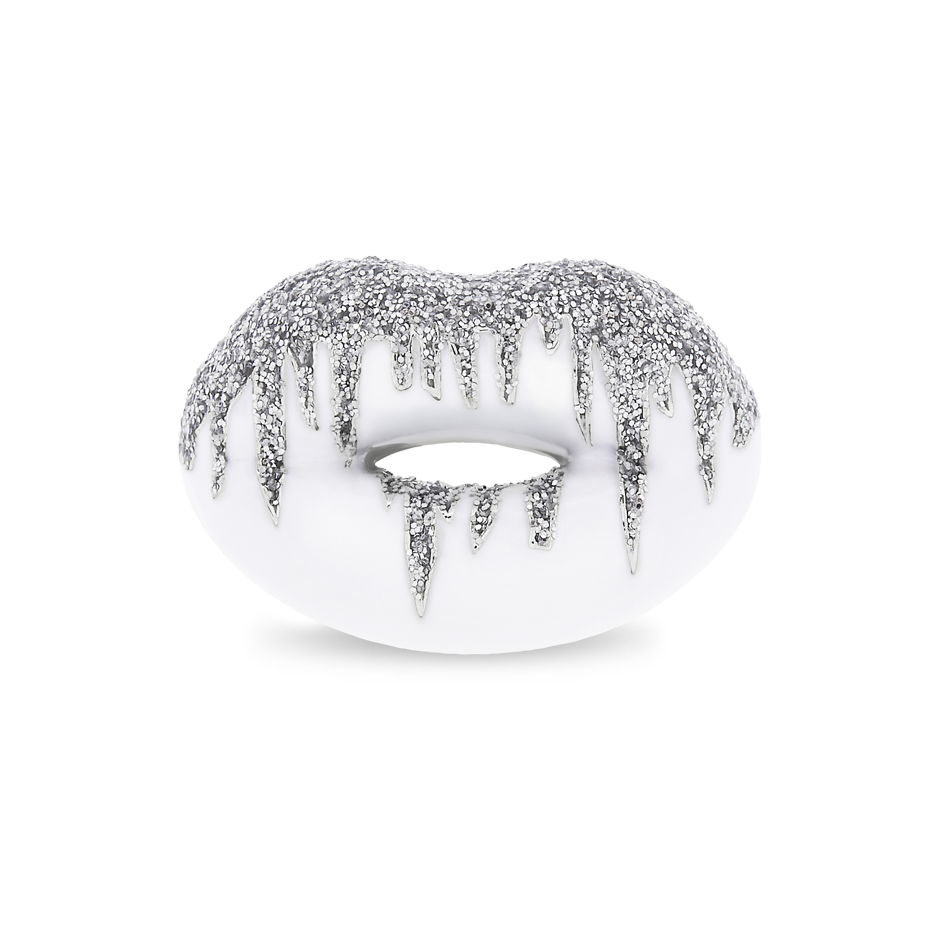 Icicles White & Glitter silver Hotlips ring by Solange Front view