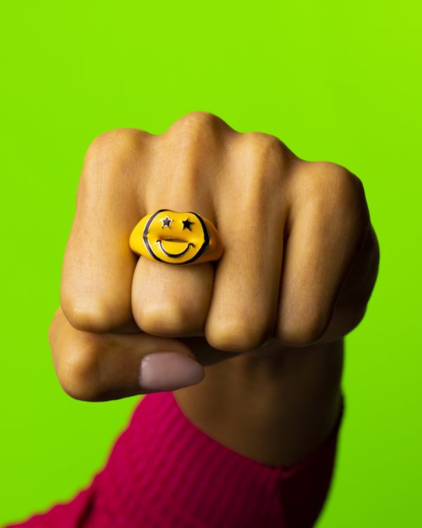 Smiley Face Hotlips Ring by Solange Yellow Punch