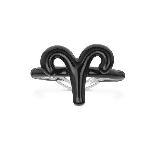 Aries Zodiac Hotglyph Ring black enamel and silver by Solange Azagury-Partridge front view