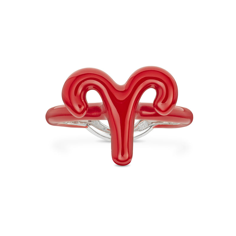 Aries Zodiac Hotglyph Ring Classic Red enamel and silver by Solange Azagury-Partridge front view