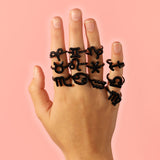 Aquarius Zodiac Hotglyph Ring black enamel and silver by Solange Azagury-Partridge front view model shot