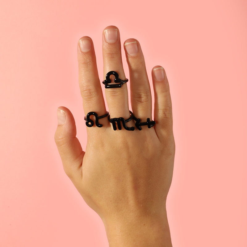 Sagittarius Zodiac Hotglyph Ring black enamel and silver by Solange Azagury-Partridge front view model shot