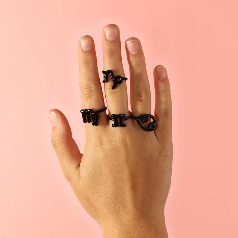 Capricorn Zodiac Hotglyph Ring black enamel and silver by Solange Azagury-Partridge front view model shot
