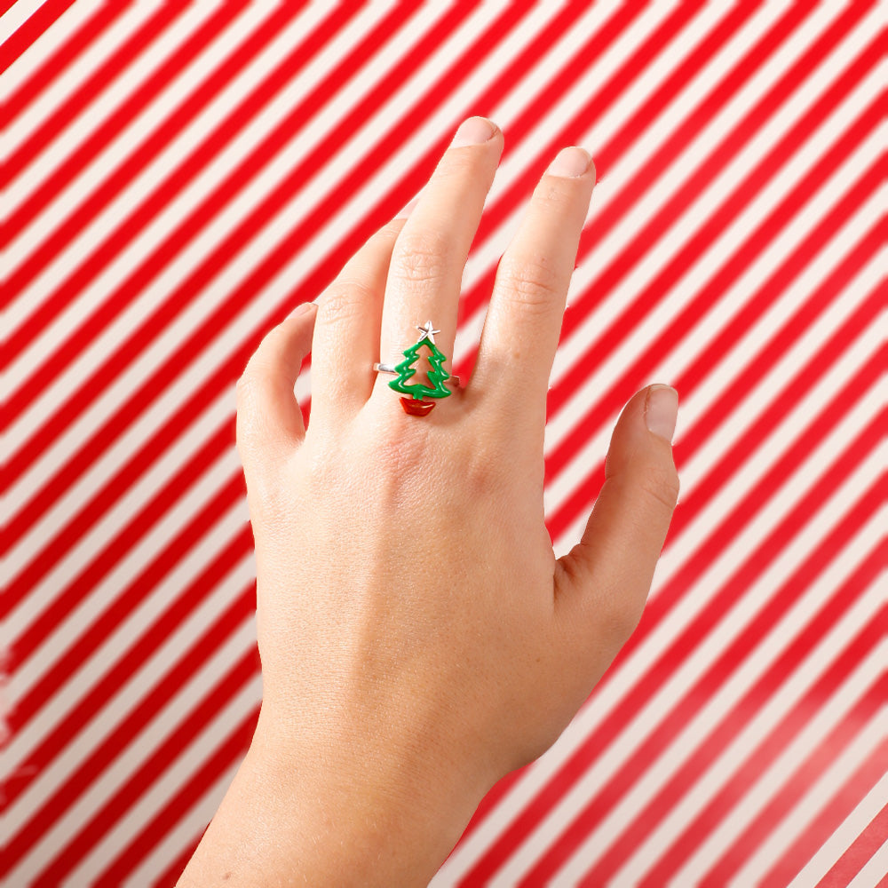 Christmas Tree Hotglyph ring by British designer Solange Azagury-Partridge front view on model