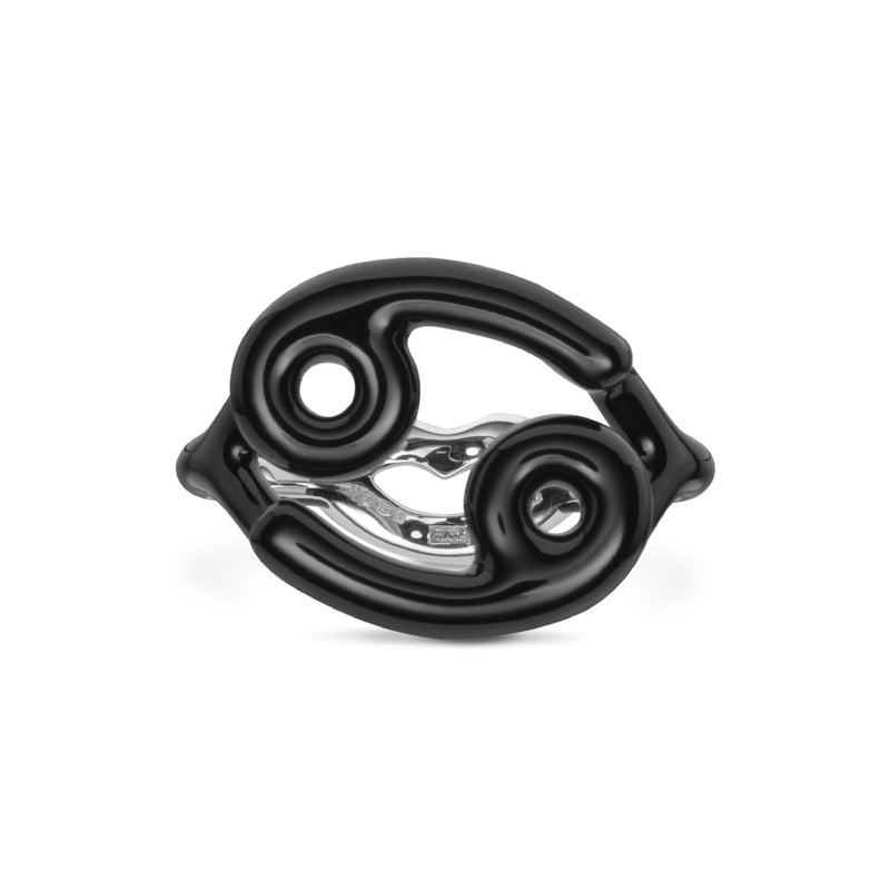 Cancer Zodiac Hotglyph Ring black enamel and silver by Solange Azagury-Partridge front view