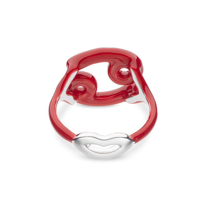 Cancer Zodiac Hotglyph Ring Classic Red enamel and silver by Solange Azagury-Partridge back view