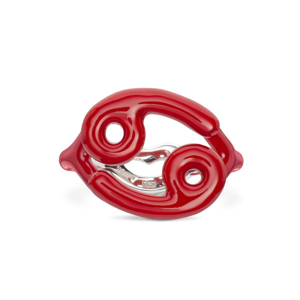 Cancer Zodiac Hotglyph Ring Classic Red enamel and silver by Solange Azagury-Partridge front view