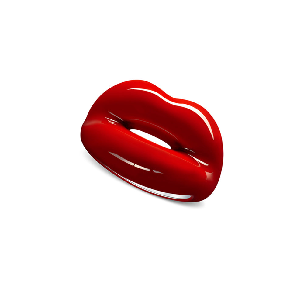 Hotlips By Solange Classic Red Hotlips Lip shaped silver and Enamel ring top down angled view by Solange Azagury-Partridge