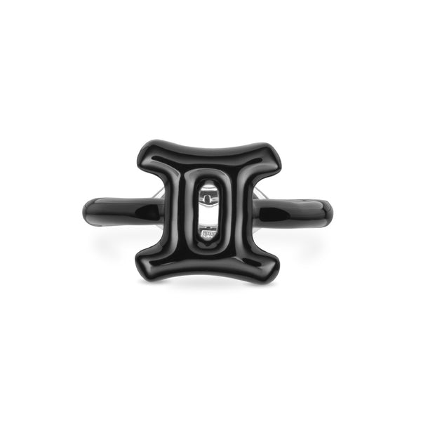 Gemini Zodiac Hotglyph Ring black enamel and silver by Solange Azagury-Partridge front view