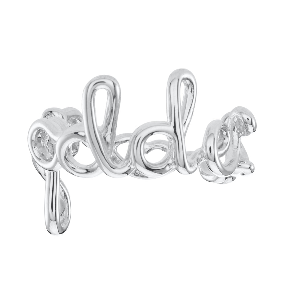 Silver Goddess enamel word Hotscripts ring by Solange front view