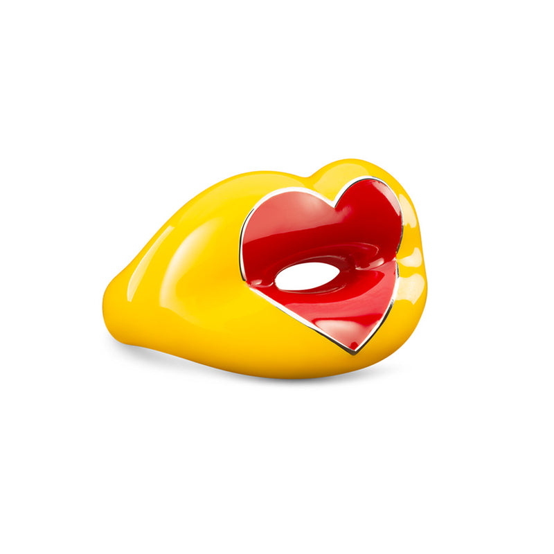 Banana Yellow and Classic Red Enamel Love Heart Shaped Hotlips Lip Ring in sterling silver by Solange Azagury-Partridge side view