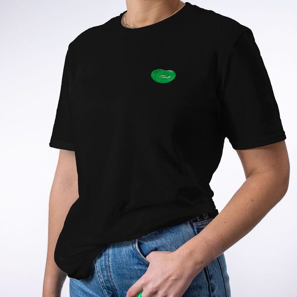 Hotlips T-Shirt Black With Green Lip Embroidery by Hotlips by Solange On Model