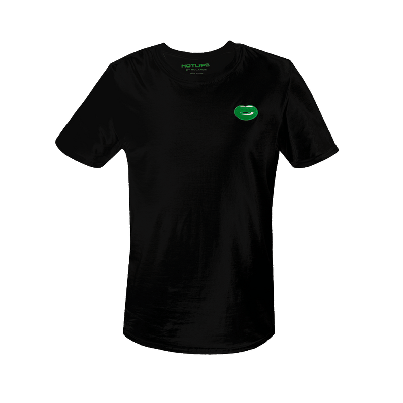 Hotlips T-Shirt Black With Green Lip Embroidery by Hotlips by Solange