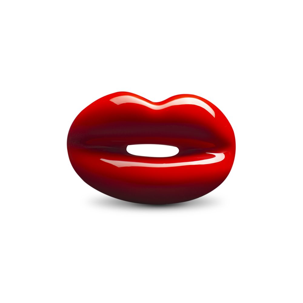 Hotlips By Solange Double Decker Hotlips Lip shaped silver and Enamel ring front view by Solange Azagury-Partridge