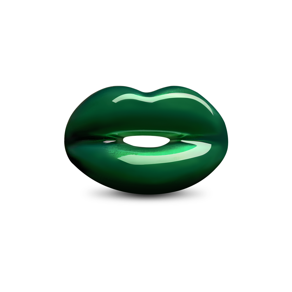 Deep Green Hotlips ring by British designer Solange Azagury-Partridge front view