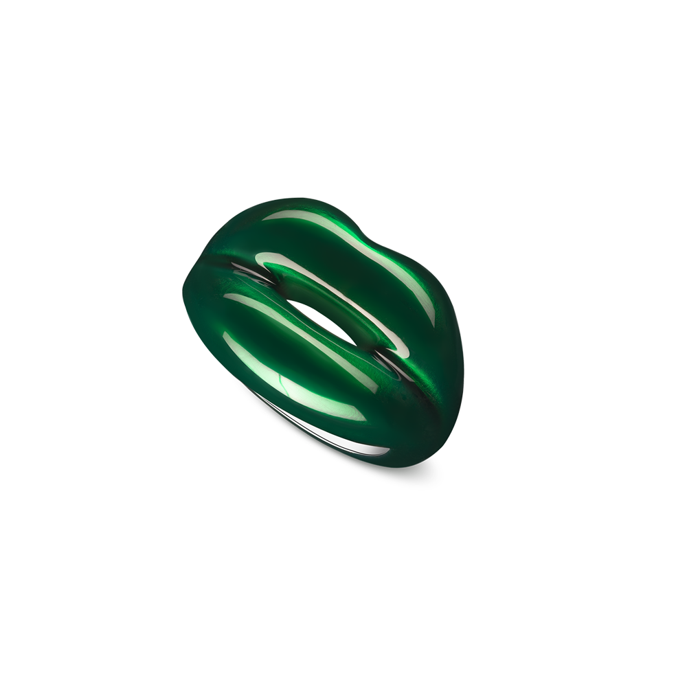 Deep Green Hotlips ring by British designer Solange Azagury-Partridge front angled view