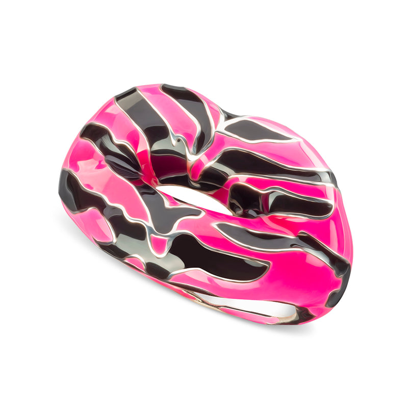 Neon Pink Tiger Hotlips Ring Silver and Enamel by Solagne Azagury-Partridge angled view