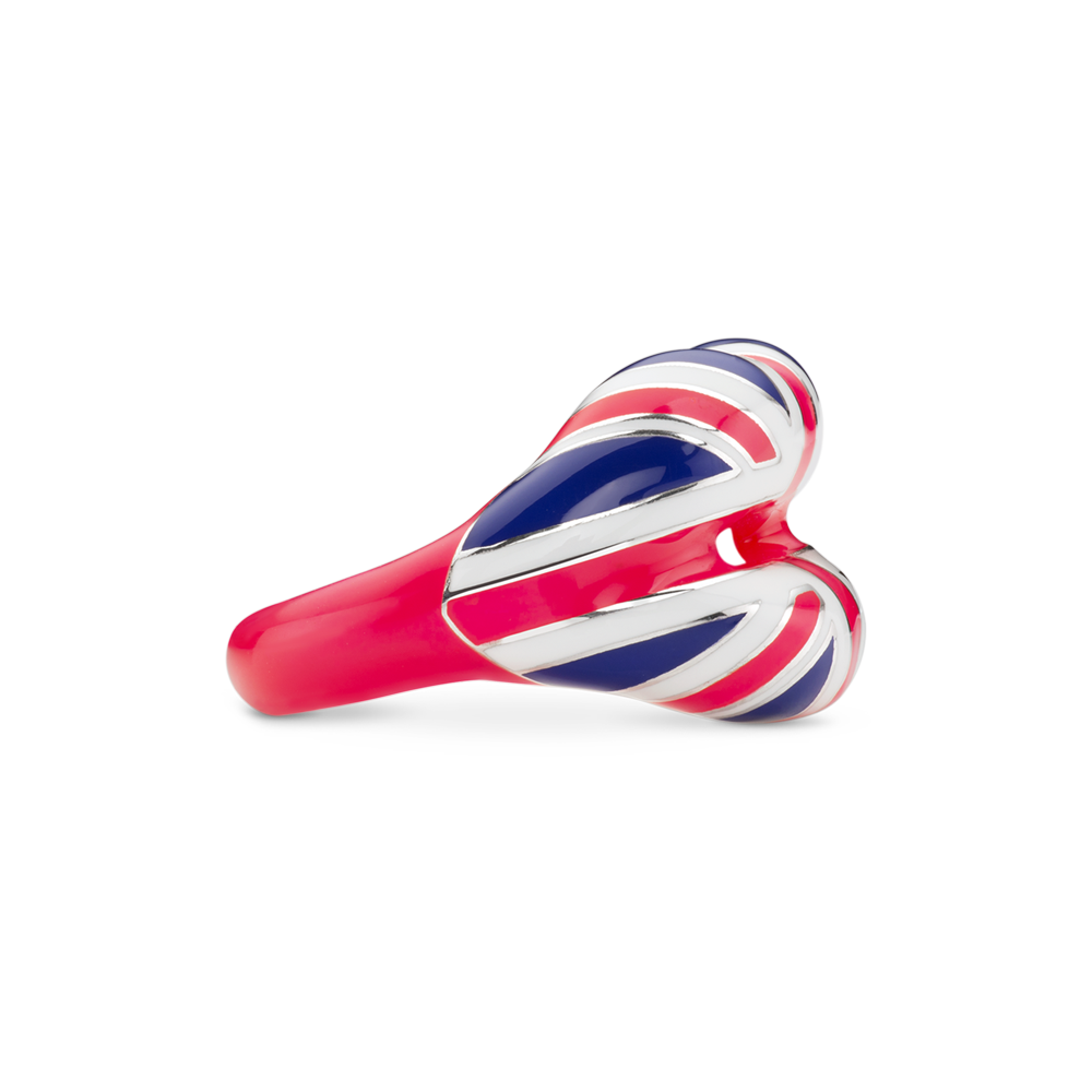 Hotlips By Solange Neon Union Jack Hotlips Lip shaped silver and Enamel ring front view by Solange Azagury-Partridge side view 2