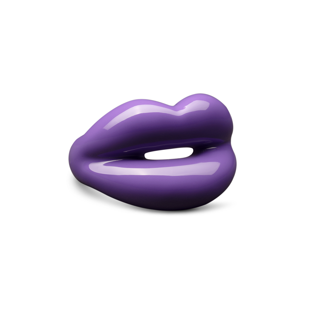 Hotlips By Solange Queen Elizabeth Purple Hotlips Lip shaped silver and Enamel ring front view by Solange Azagury-Partridge side view