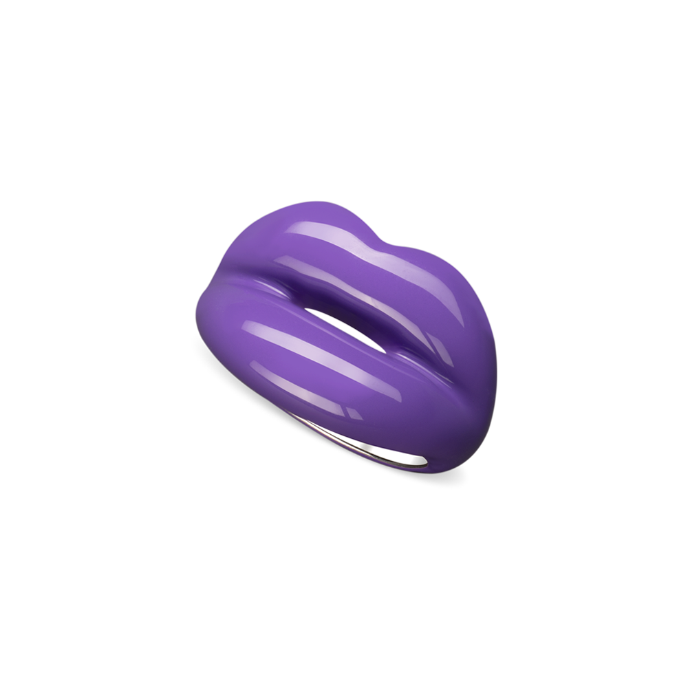 Hotlips By Solange Queen Elizabeth Purple Hotlips Lip shaped silver and Enamel ring front view by Solange Azagury-Partridge top view