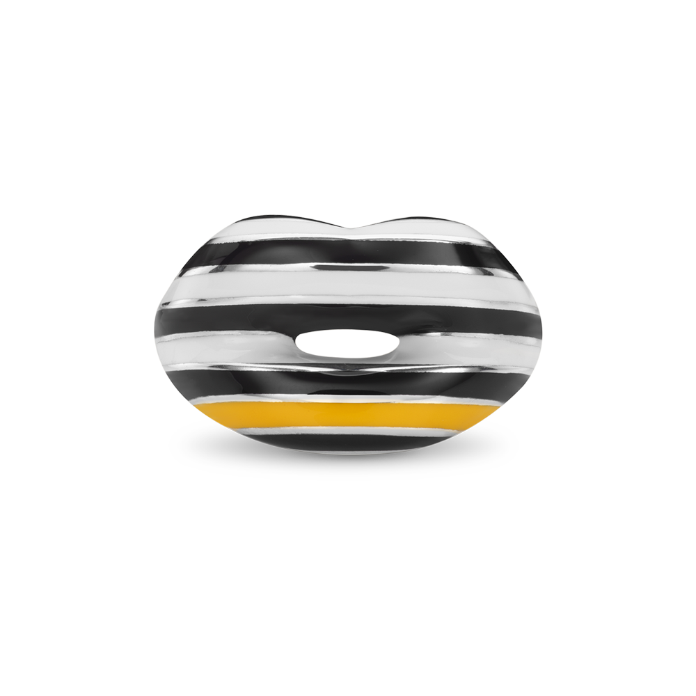 Hotlips By Solange Zebra Crossing Hotlips Lip shaped silver and Enamel ring front view by Solange Azagury-Partridge