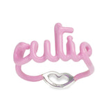 Cutie pink Enamel and silver written word ring by Hotlips by Solange