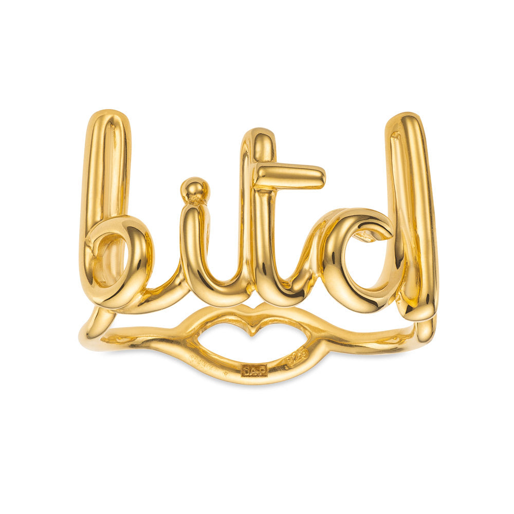 B*tch Hotscripts Ring - Gold Plated Vermeil Silver - Gold - Hotlips By ...