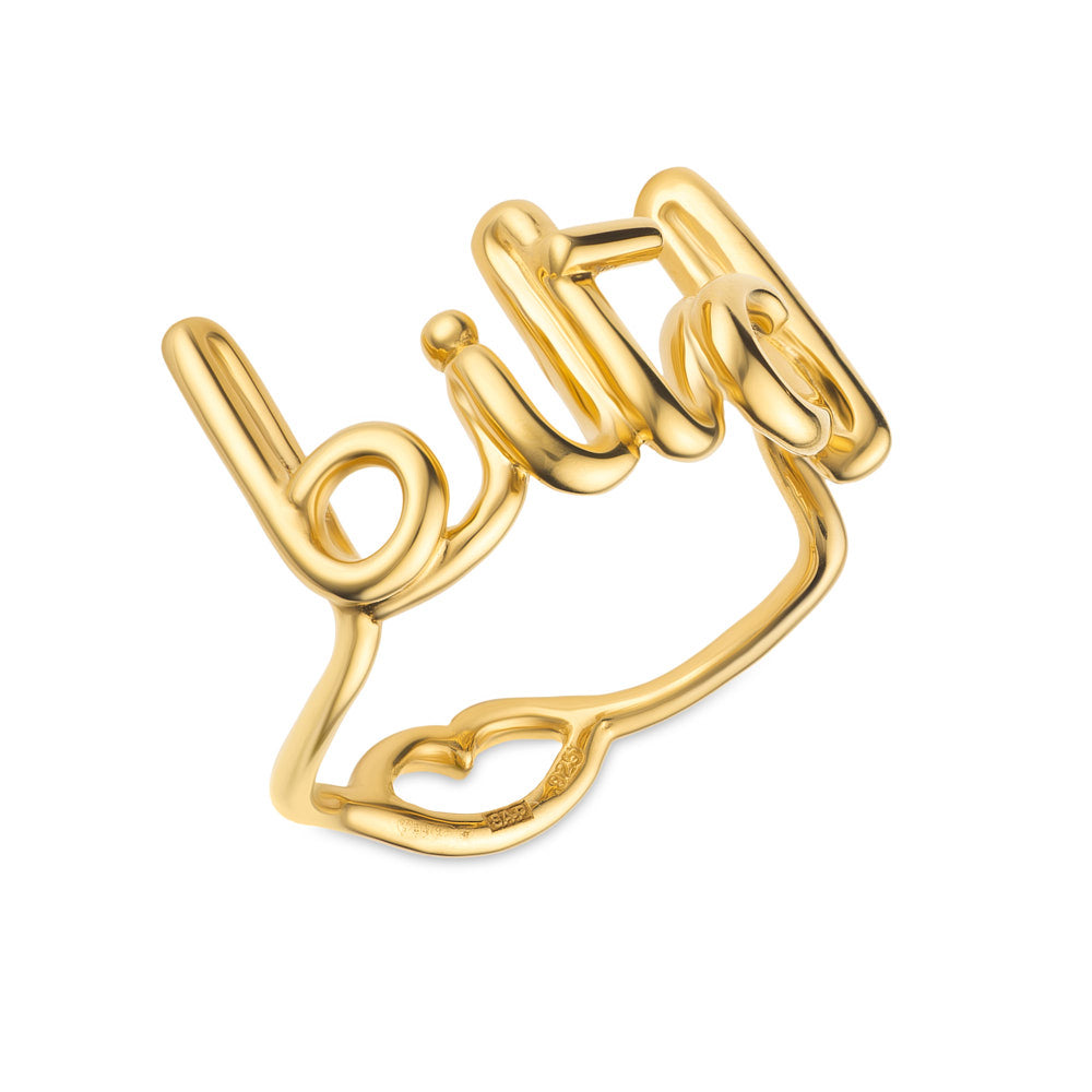 Bitch Hotscripts word wire ring by Hotlips by Solange in gold plated silver angled view