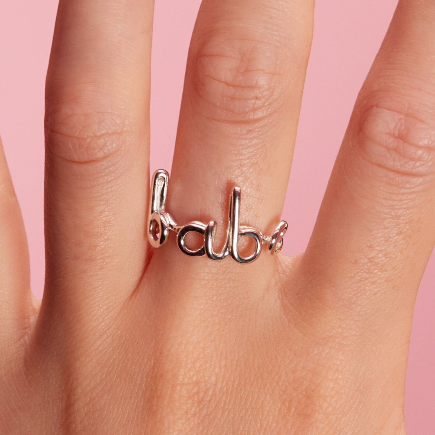 Babe Hotscripts silver ring front view on model