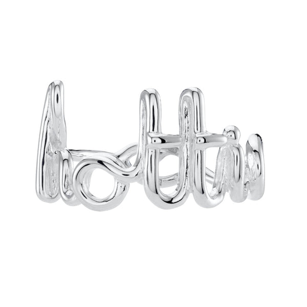 Silver Hottie word Hotscripts ring by Solange front view image