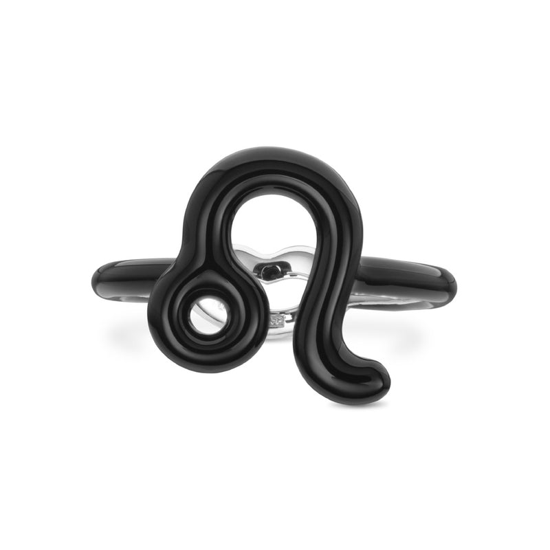 Leo Zodiac Hotglyph Ring black enamel and silver by Solange Azagury-Partridge front view