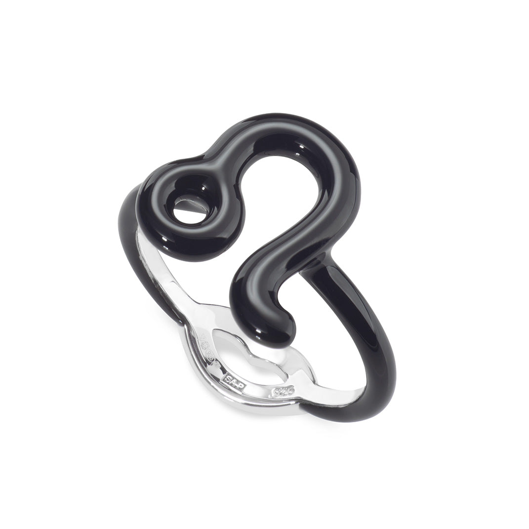 Leo Zodiac Hotglyph Ring black enamel and silver by Solange Azagury-Partridge angled view