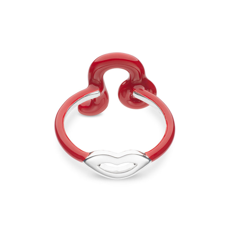 Leo Zodiac Hotglyph Ring Classic Red enamel and silver by Solange Azagury-Partridge back view