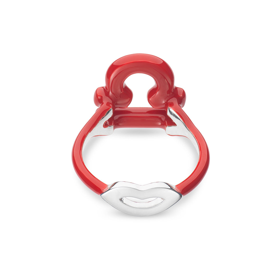 Libra Zodiac Hotglyph Ring Classic Red enamel and silver by Solange Azagury-Partridge back view