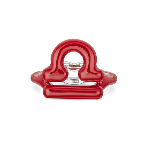 Libra Zodiac Hotglyph Ring Classic Red enamel and silver by Solange Azagury-Partridge front view