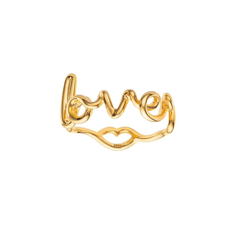 Lover Cursive Word Hotscripts Ring in Gold Plated Silver Vermeil by Hotlips by Solange Front View