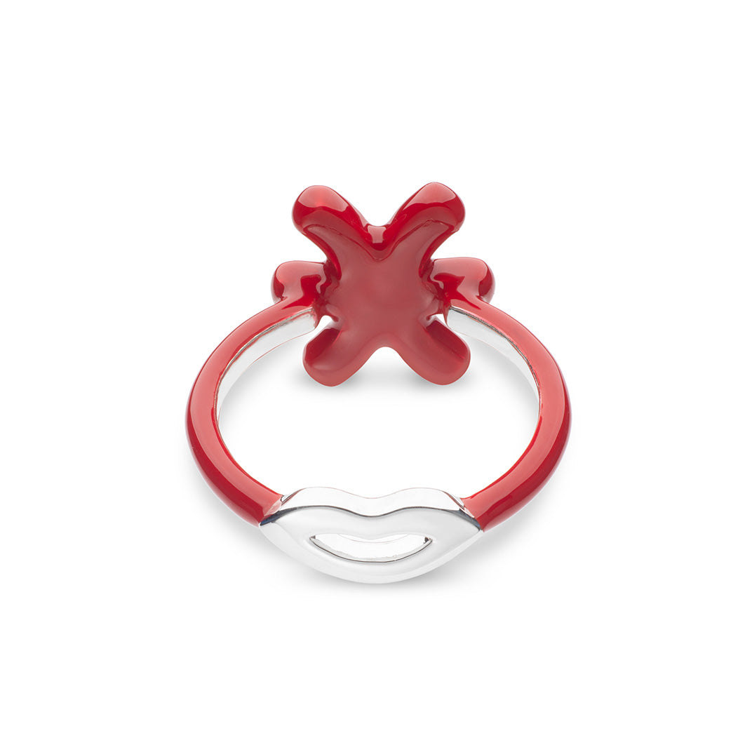 Pisces Zodiac Hotglyph Ring Classic Red enamel and silver by Solange Azagury-Partridge back view