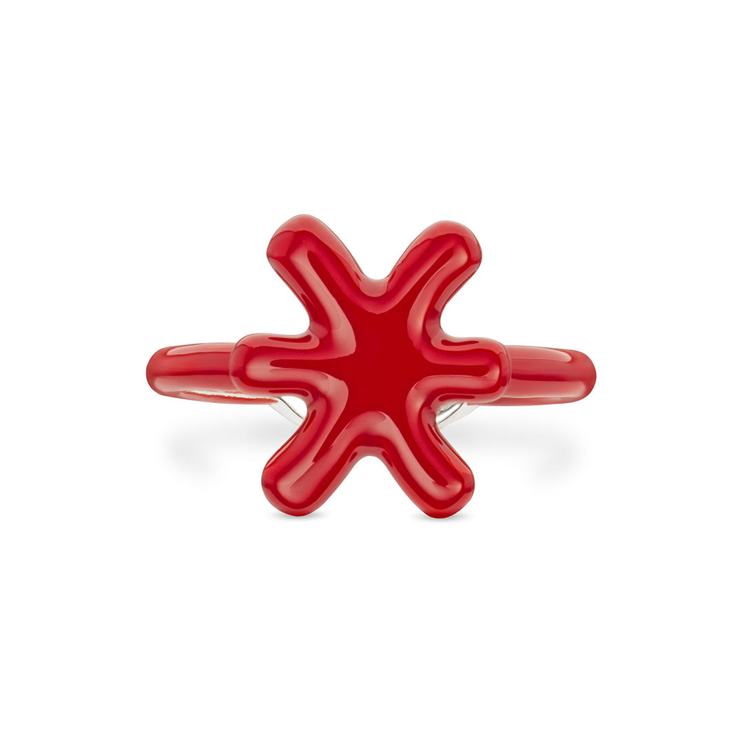 Pisces Zodiac Hotglyph Ring Classic Red enamel and silver by Solange Azagury-Partridge front view