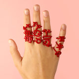 Aquarius Zodiac Hotglyph Ring Classic Red enamel and silver by Solange Azagury-Partridge front view model shot