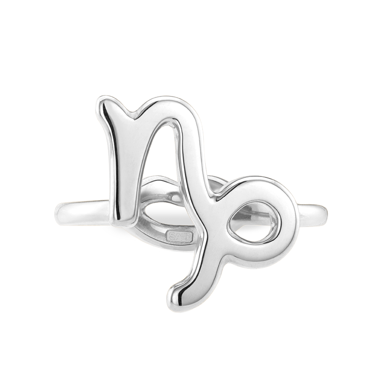 Capricorn Hotglyph Zodiac Ring Sterling Silver by Hotlips by Solange Front View