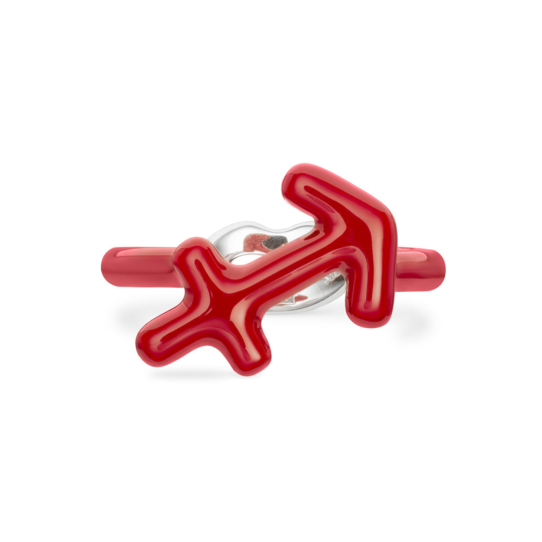 Sagittarius Zodiac Hotglyph Ring Classic Red enamel and silver by Solange Azagury-Partridge front view