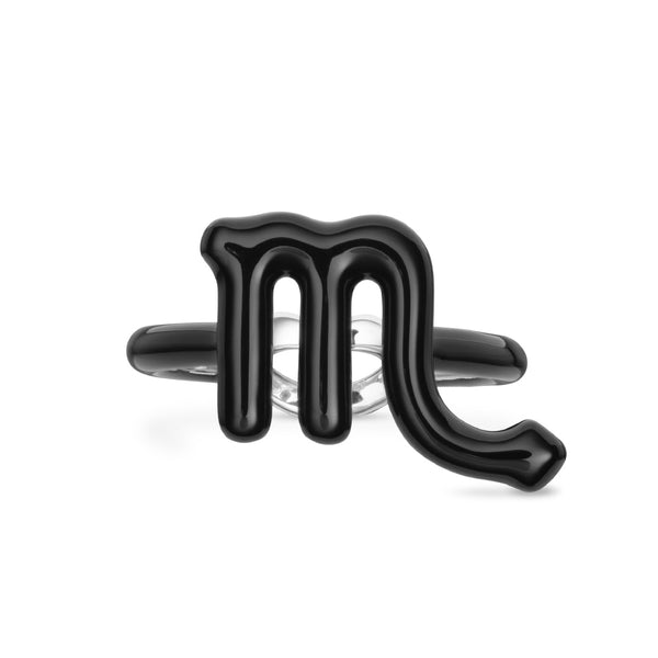 Scorpio Zodiac Hotglyph Ring black enamel and silver by Solange Azagury-Partridge front view