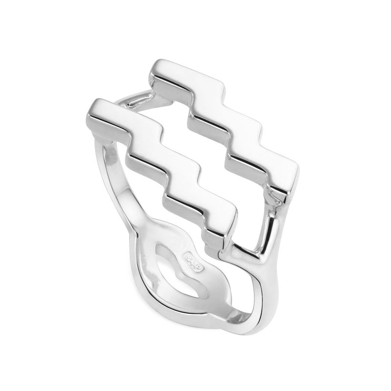 Aquarius Hotglyph Zodiac Ring Sterling Silver by Hotlips by Solange AngledView