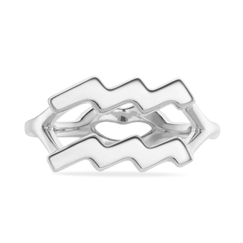 Aquarius Hotglyph Zodiac Ring Sterling Silver by Hotlips by Solange Front View