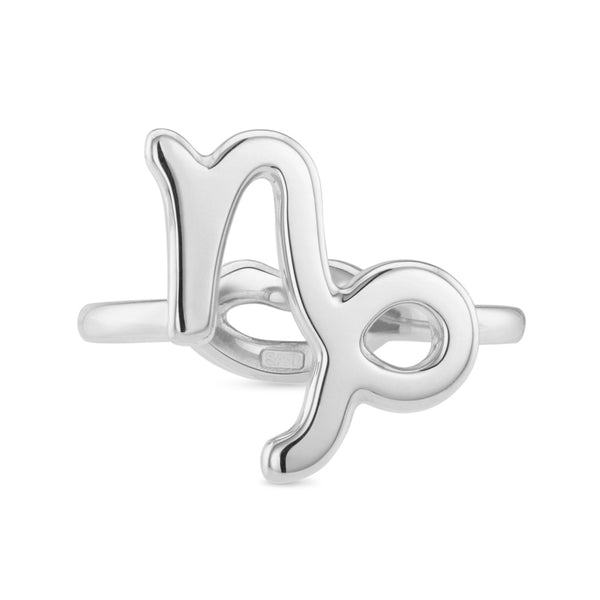 Capricorn Hotglyph Zodiac Ring Sterling Silver by Hotlips by Solange Front View