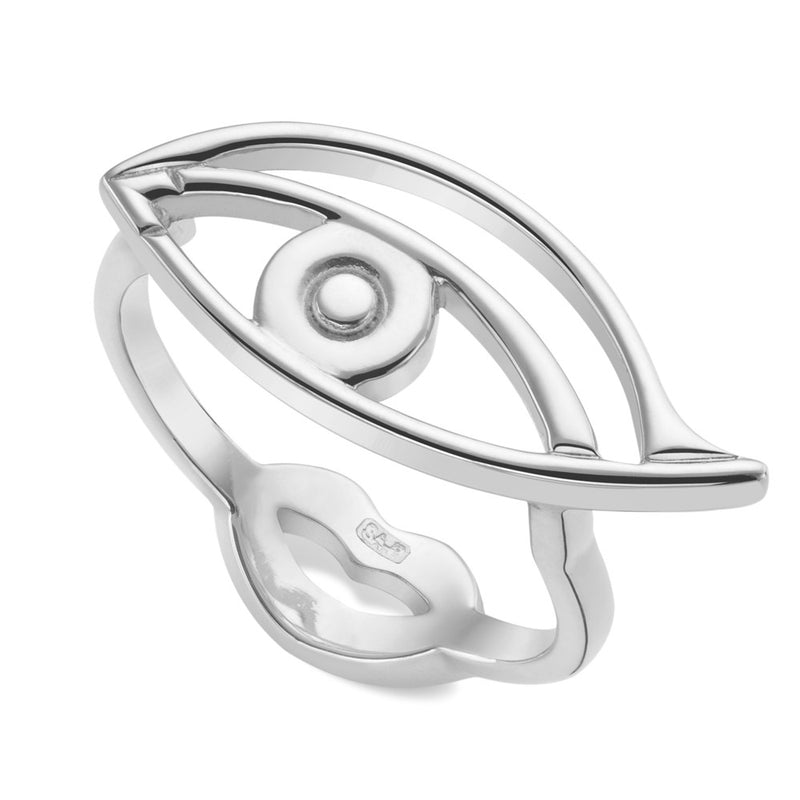 Eye Motif Hotglyph Ring Sterling Silver by Hotlips by Solange Angled View