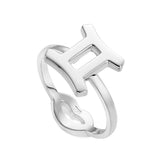 Gemini Zodiac Hotglyph Ring Sterling Silver by Hotlips by Solange Angled View