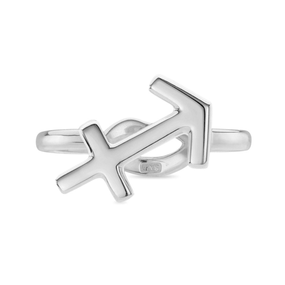 Sagittarius Zodiac Star Sign Hotglyph Ring Sterling Silver by Hotlips by Solange Front View
