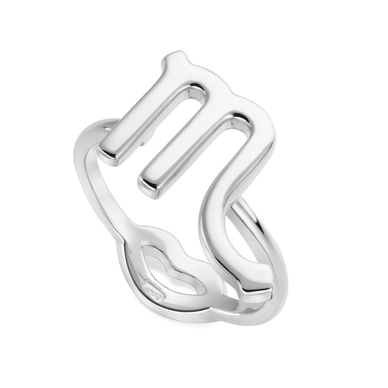 Scorpio Zodiac Star Sign Hotglyph Ring Sterling Silver by Hotlips by Solange Angled View