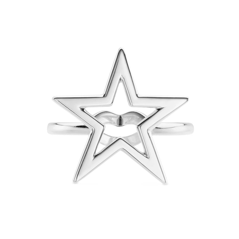 Star Motif Star Sign Hotglyph Ring Sterling Silver by Hotlips by Solange Front View